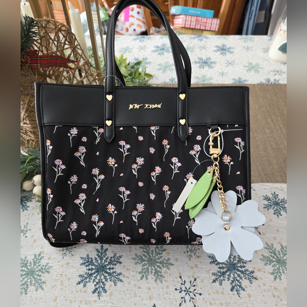 Betsey Johnson Black Tote With Floral Design